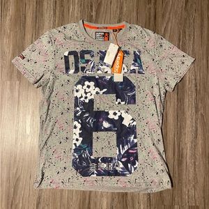 Superdry Men's Tee Shirts Gray Marl Splatter 'Osaka 6' Crew Neck Tee Size: 2XL